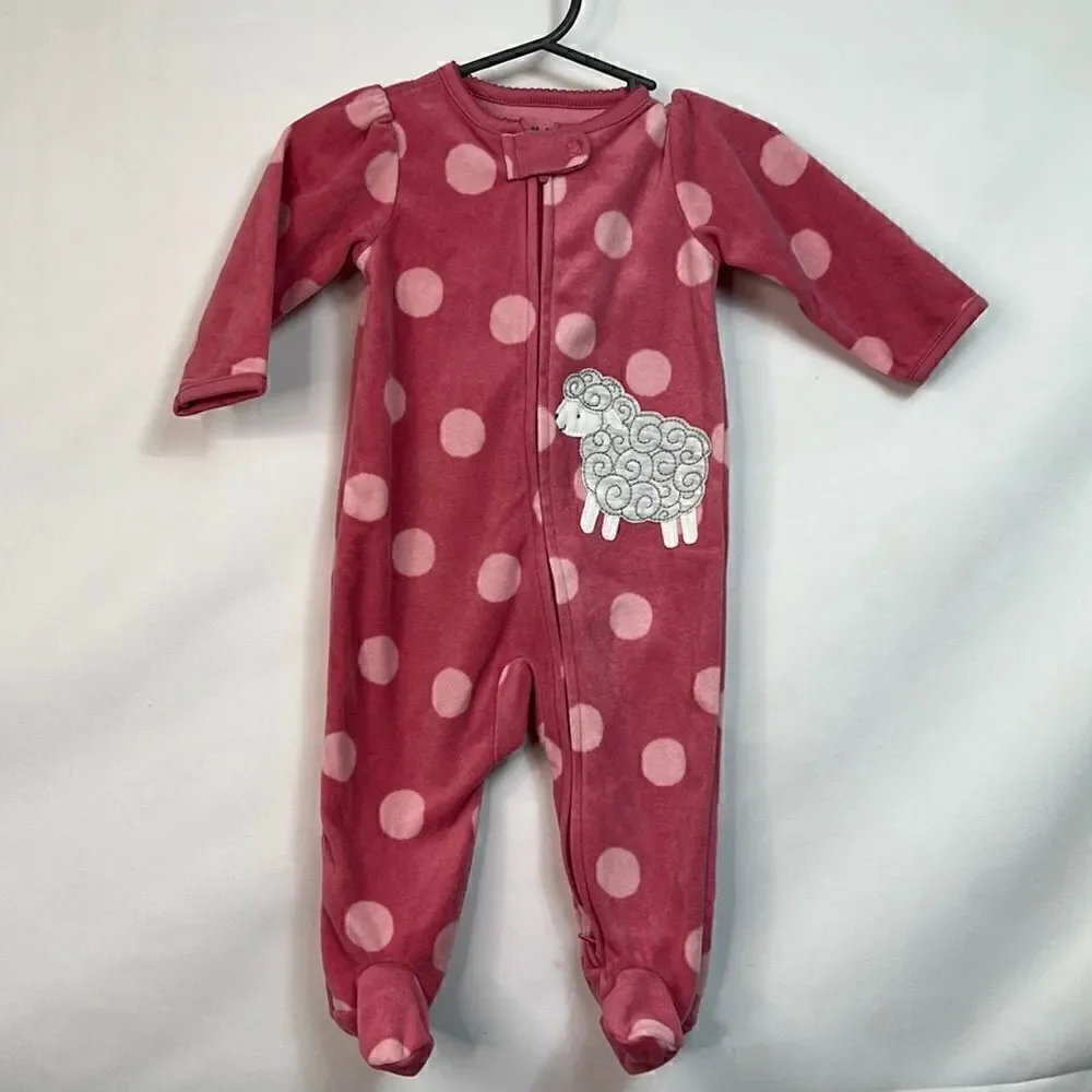 Carter’s Child of Mine Punk Polkadot Sheep Fleece Sleep and Play 3-6 months EUC